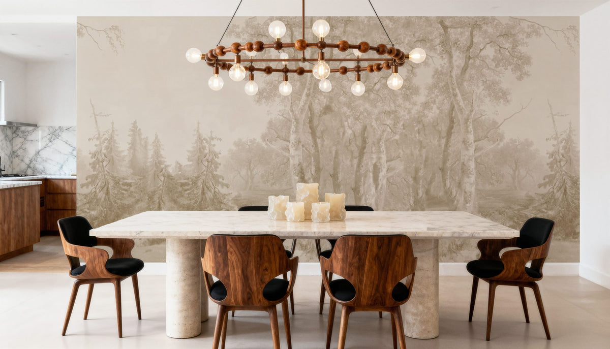 Forest Wallpaper Mural – Woodland Wall Mural – Forest Immersion Pale Beige wall measurement