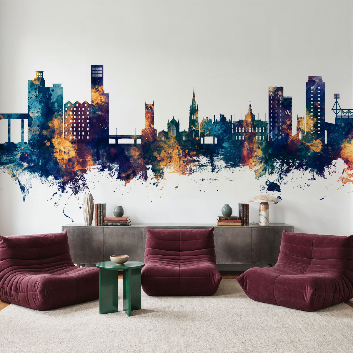 Ipswich England Skyline Blue & Bronze Mural Wallpaper - room preview 03
