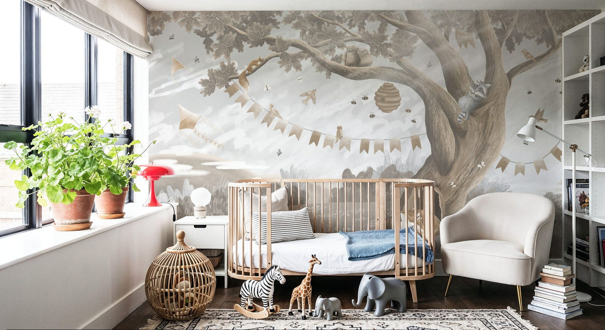 Oak Hill Slumber, Beige Mural Wallpaper - room preview 03