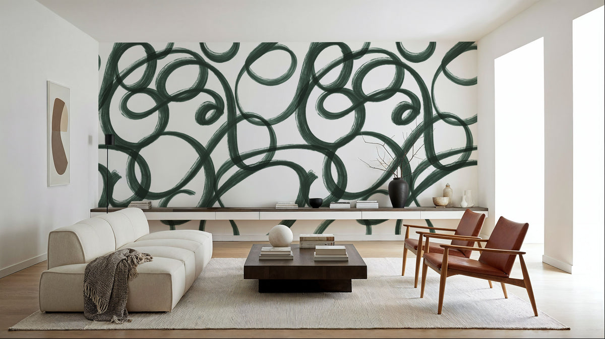 Curly Brush Lines, Salamander Green Mural Wallpaper - room preview 03