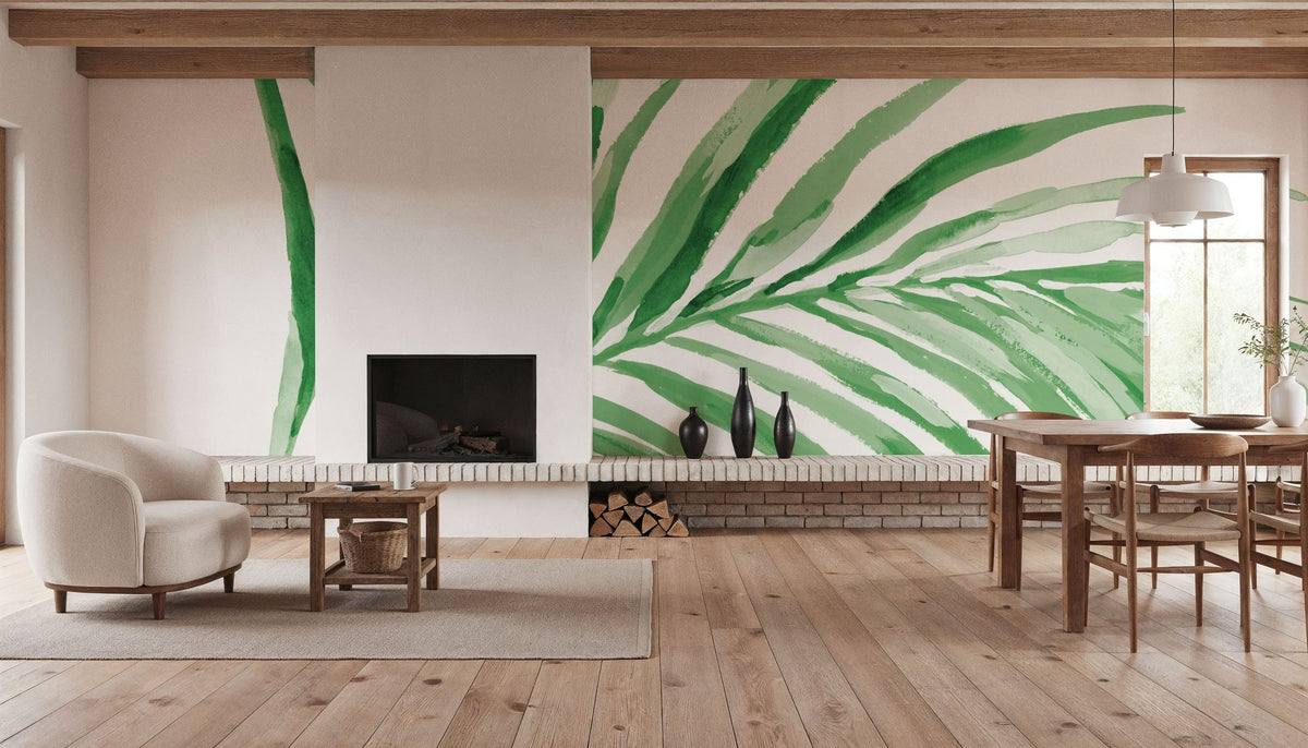 Colorful Tropical Leaf Green II Mural Wallpaper - room preview 03