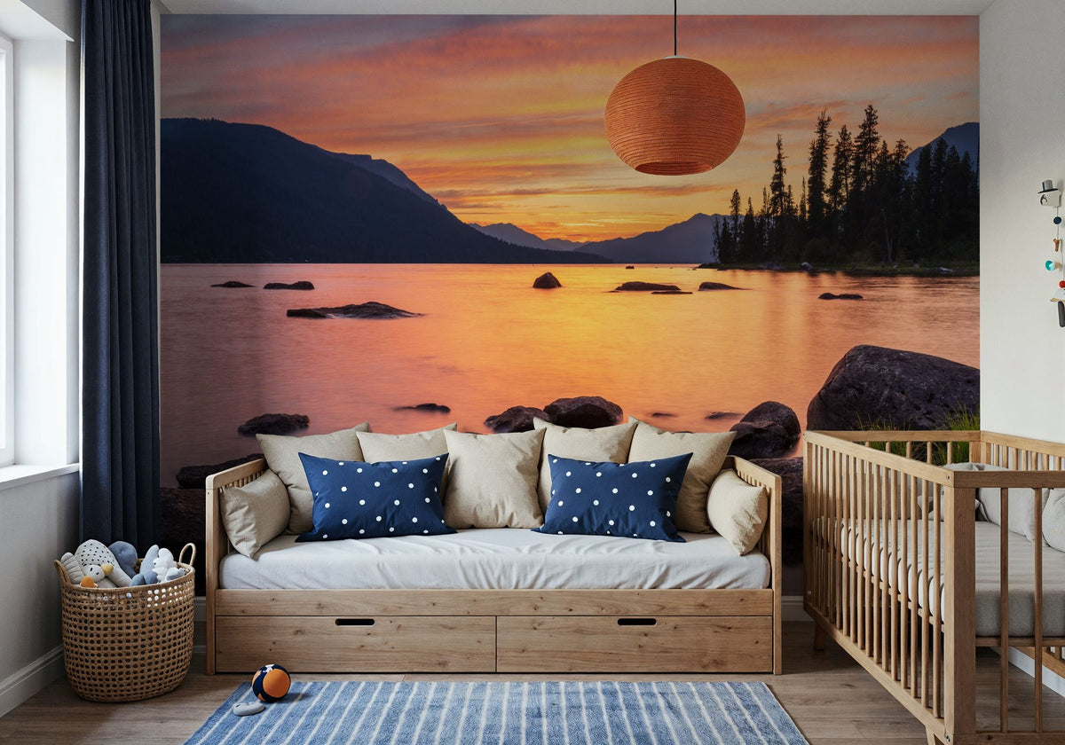 Cascade Mountains Sunset Mural Wallpaper - room preview 03