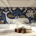 Whale Seas Blue Mural Wallpaper - room preview 03