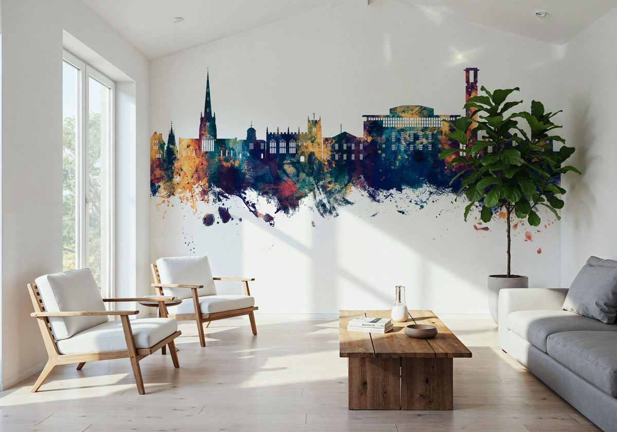 Stratford-upon-Avon England Skyline Blue & Bronze Mural Wallpaper - room preview 03