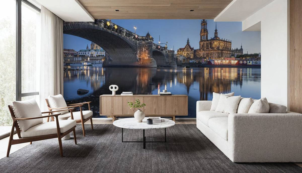 Twilight Bridge Mural Wallpaper - Blue Tone - room preview 03