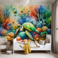 Undersea Encounter Turtle Meets Fish Mural Wallpaper - room preview 03