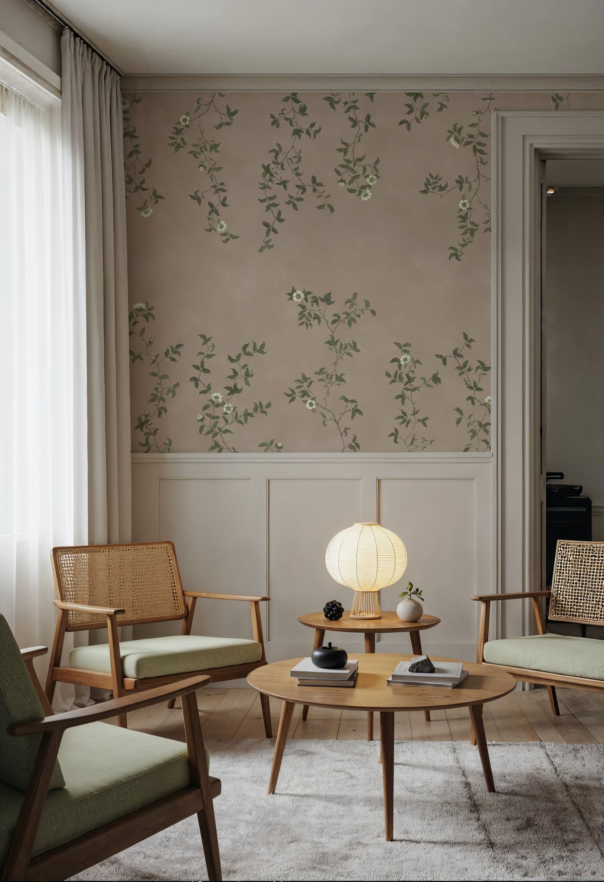 Rambling Rose, Ivory on Beige Mural Wallpaper - room preview 03
