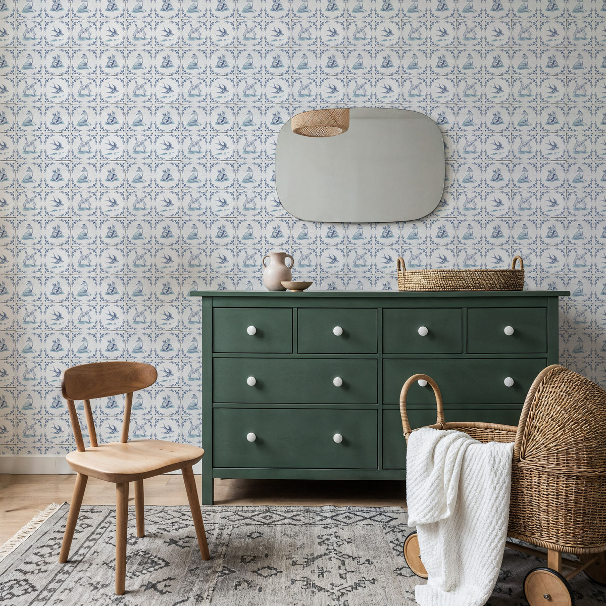 Forest Animals Telft, Tiles, Blue Mural Wallpaper - room preview 03