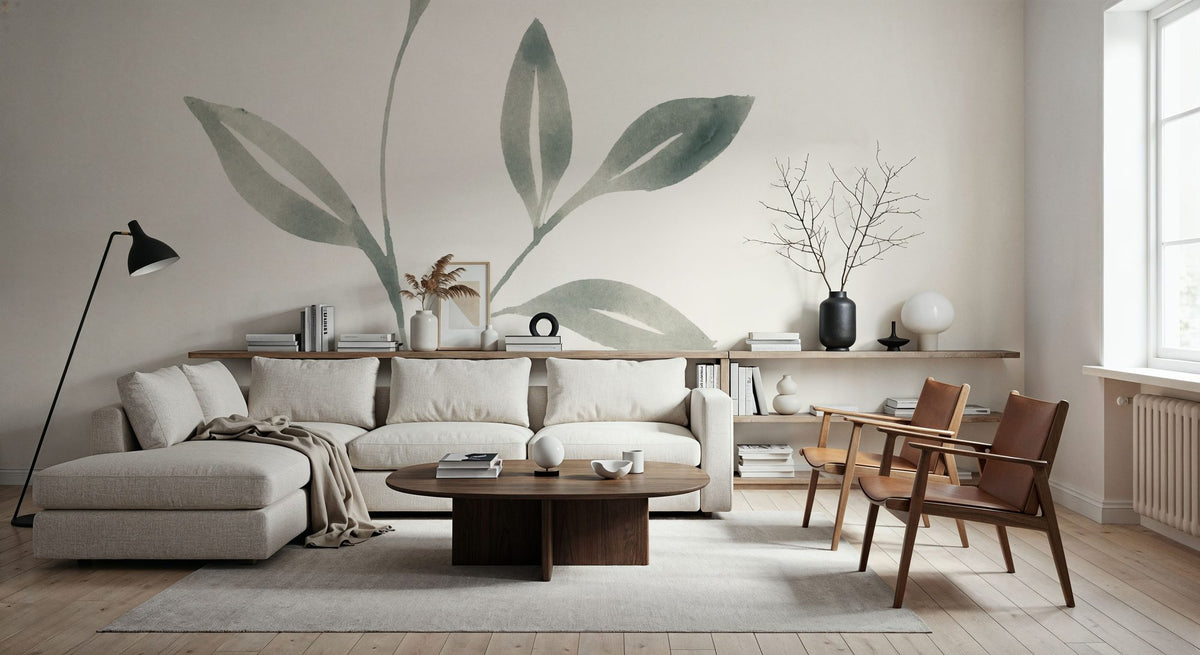 Linen Leaves I Mural Wallpaper - room preview 03