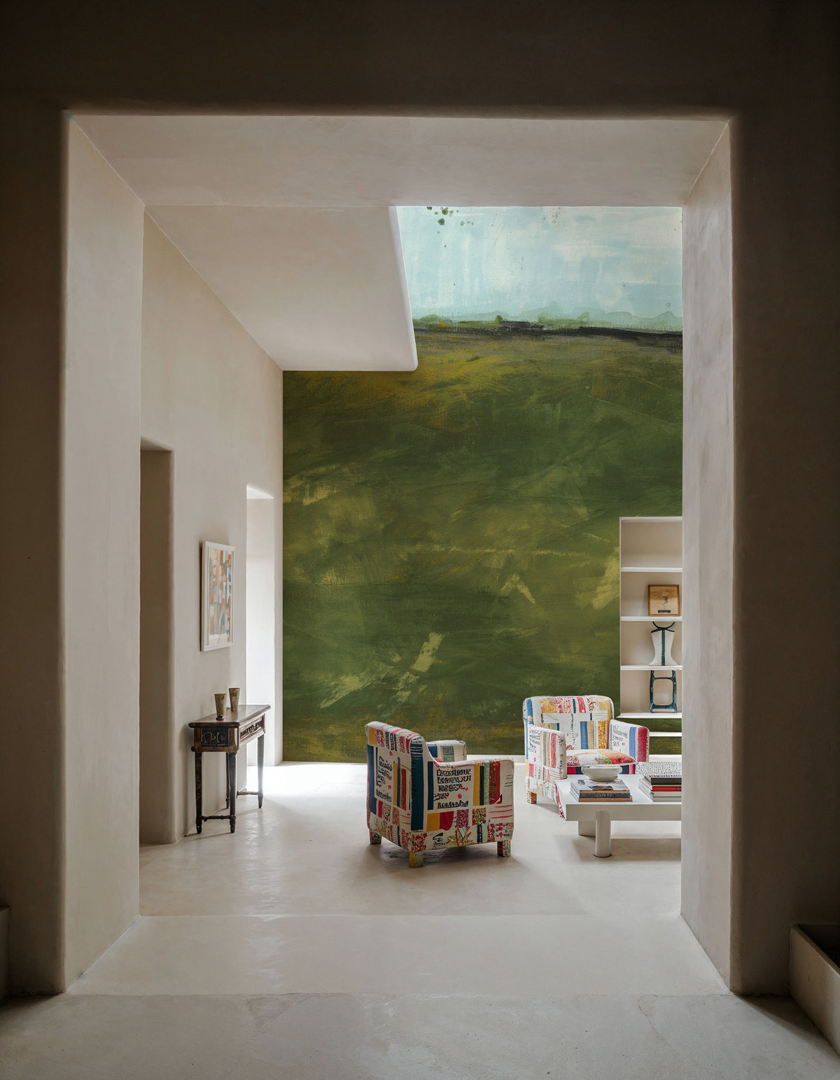 Over the Meadow Green Mural Wallpaper - room preview 03