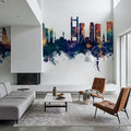 Manama Skyline Blue & Bronze Mural Wallpaper - room preview 03