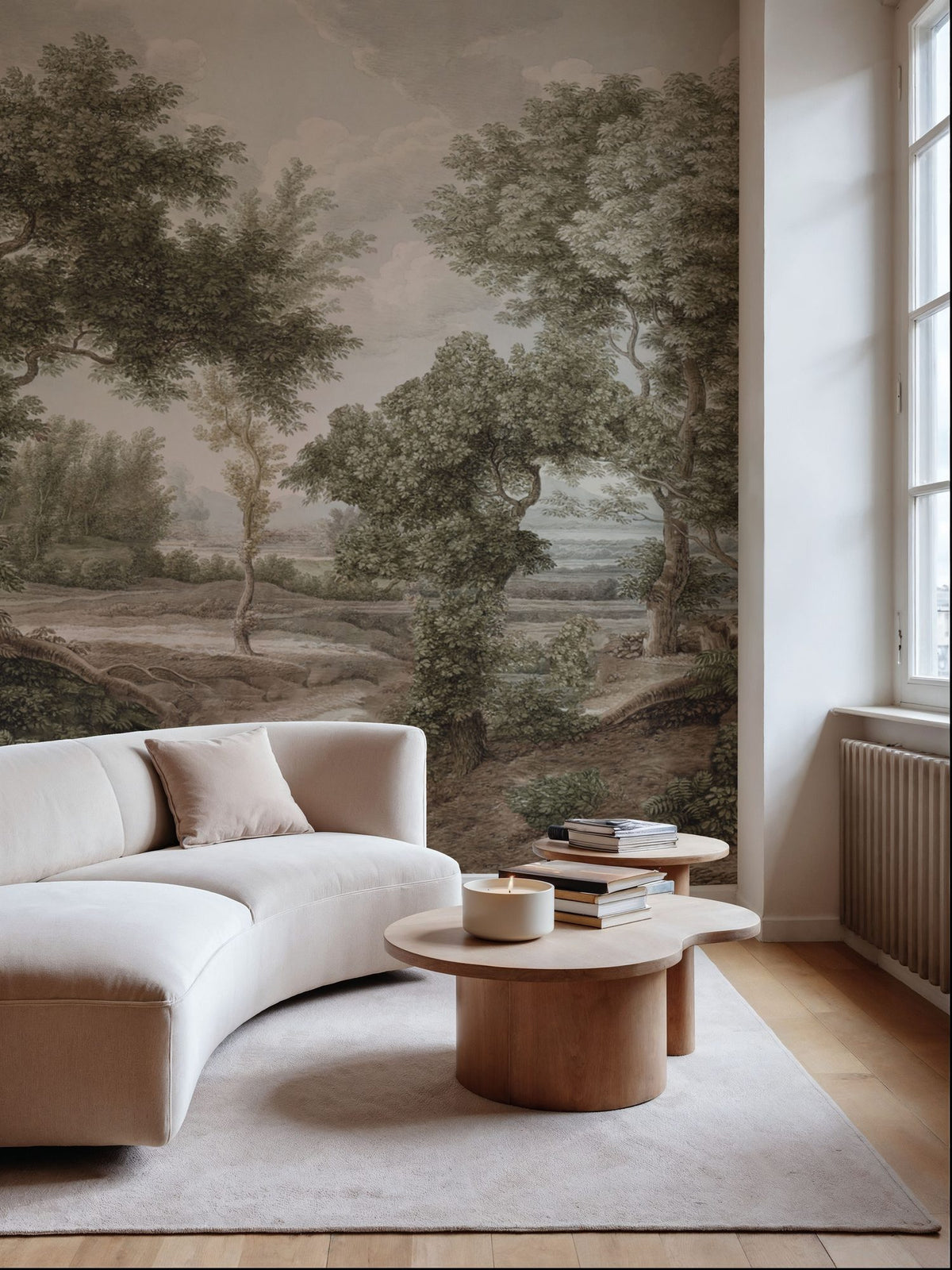 Riverbank Oak Landscape, Olive Mural Wallpaper - room preview 03