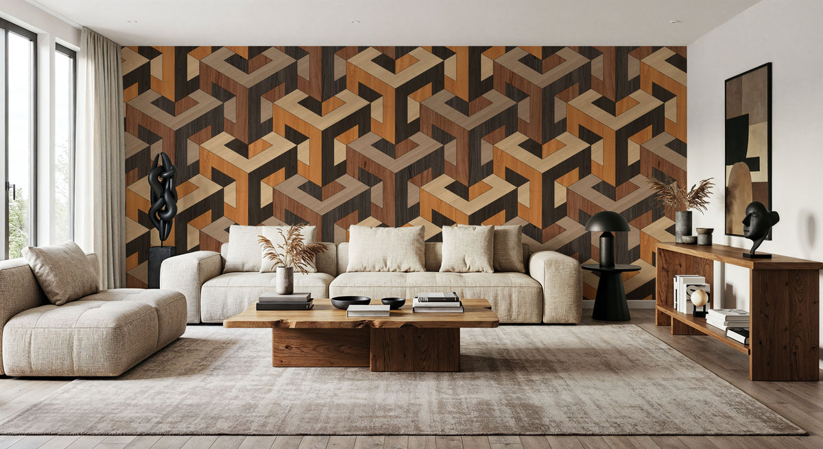 Stacking Wood Mural Wallpaper - room preview 03
