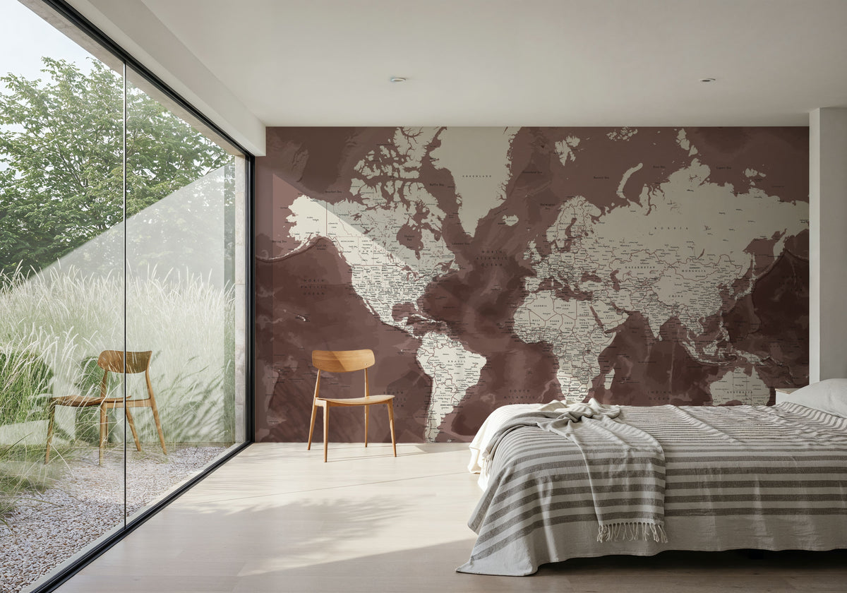 World Map Cities - Hikmat Mural Wallpaper - room preview 03