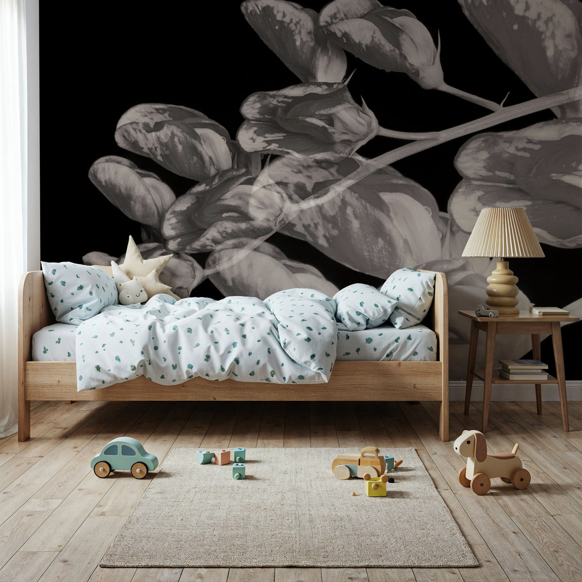 Flower Dreams BW I Mural Wallpaper - room preview 03