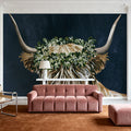 Harvest Cow Sage Texture Dark Mural Wallpaper - room preview 03