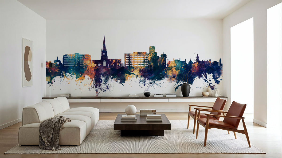 Solihull England Skyline Blue & Bronze Mural Wallpaper - room preview 03