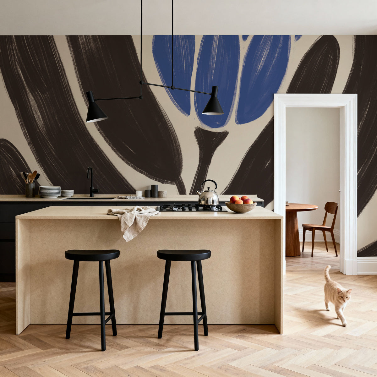 Simple Flowers I Blue Mural Wallpaper - room preview 03