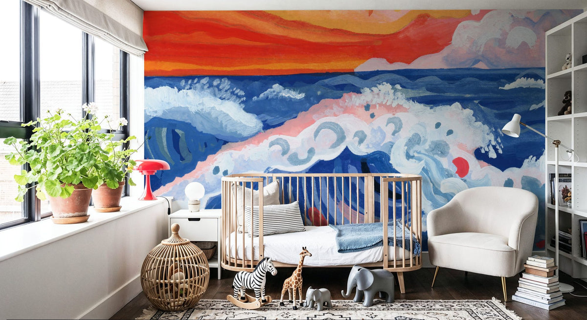 Waves Crashing with Sunset Mural Wallpaper - room preview 03