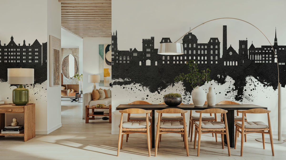 Poughkeepsie New York Skyline Black & White Mural Wallpaper - room preview 03