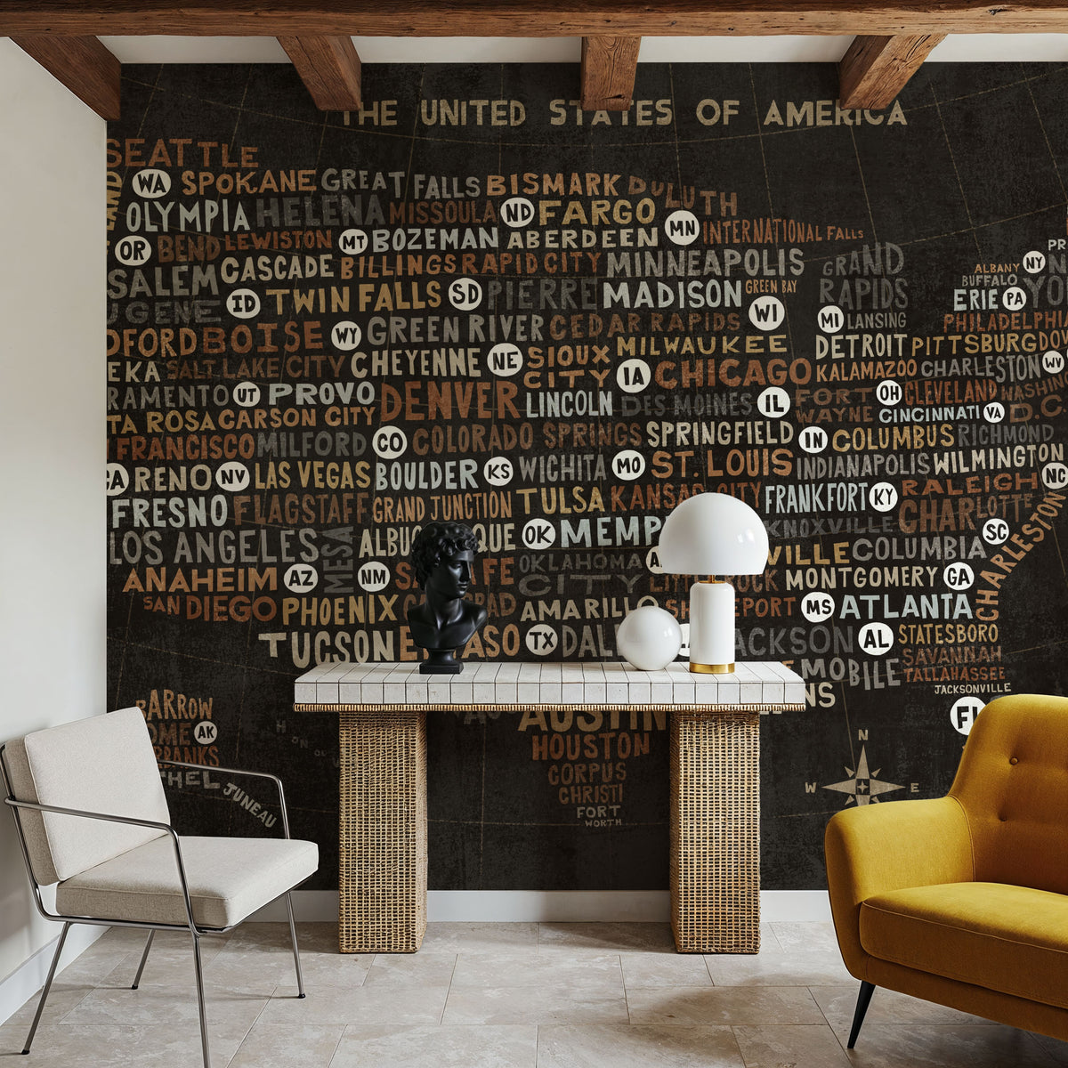 US City Map Black Mural Wallpaper - Dark Tone - room preview 03