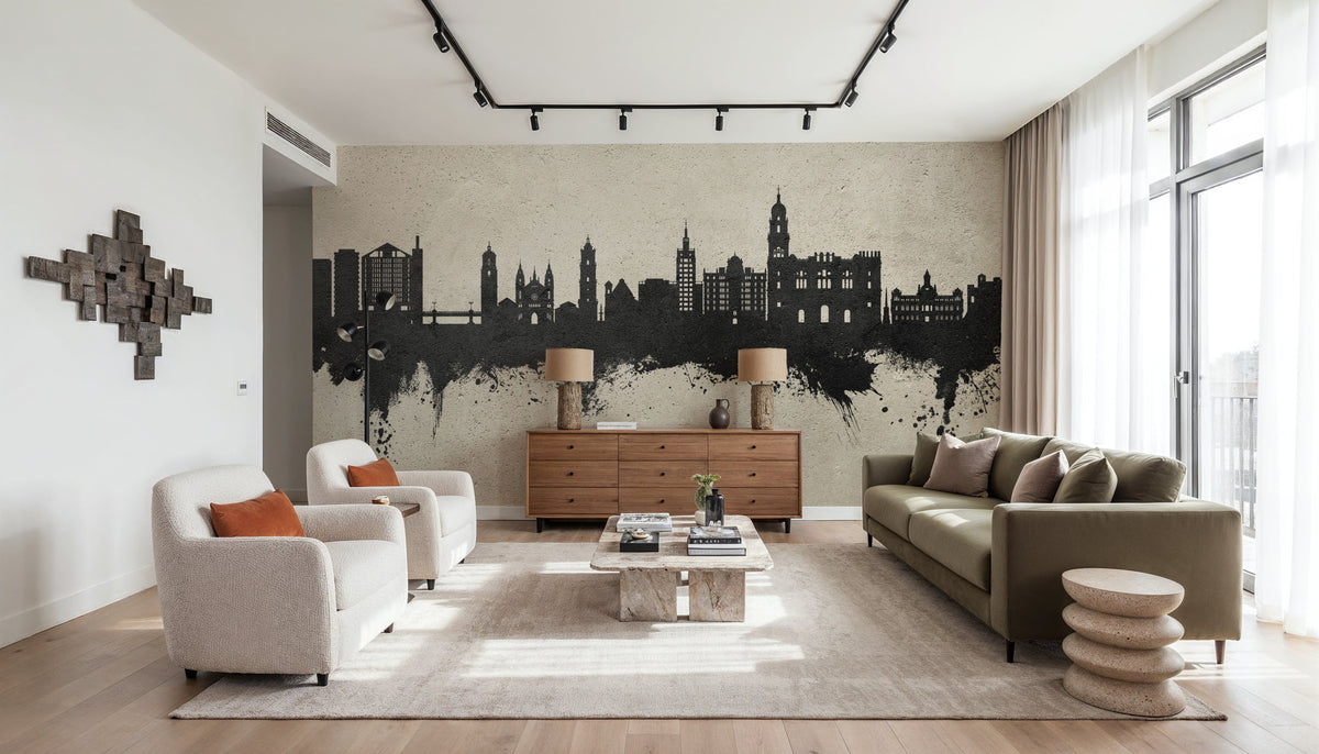 Málaga Spain Skyline Concrete Mural Wallpaper - room preview 03