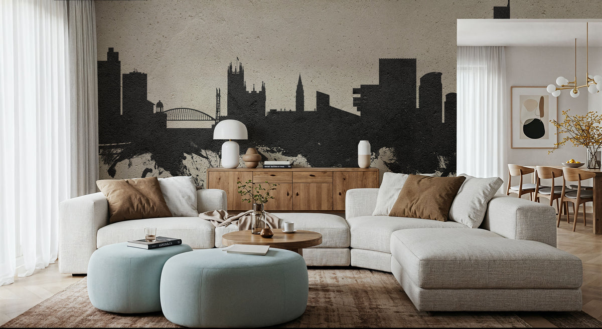 Manchester England Skyline Concrete Mural Wallpaper - room preview 03