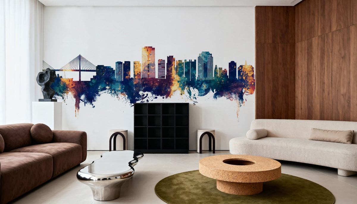 Long Beach California Skyline Blue & Bronze Mural Wallpaper - room preview 03
