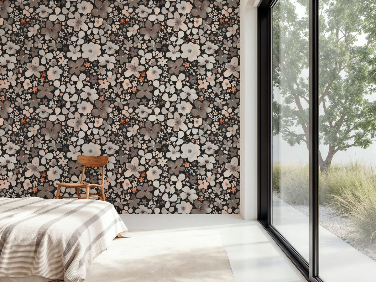 Wildflower Meadow, Dark Mural Wallpaper - room preview 03