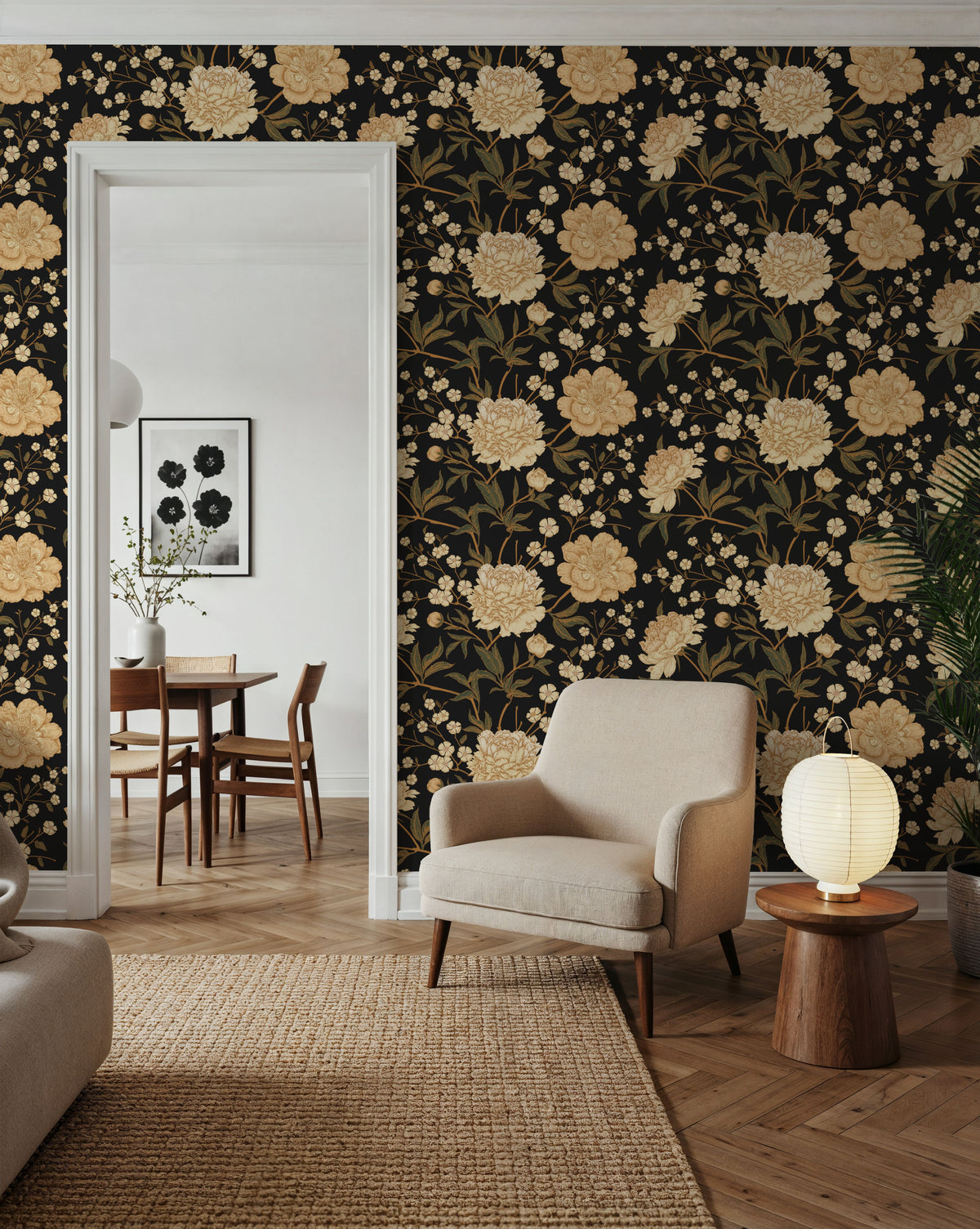 Vintage Peonies Pattern Mural Wallpaper - room preview 03