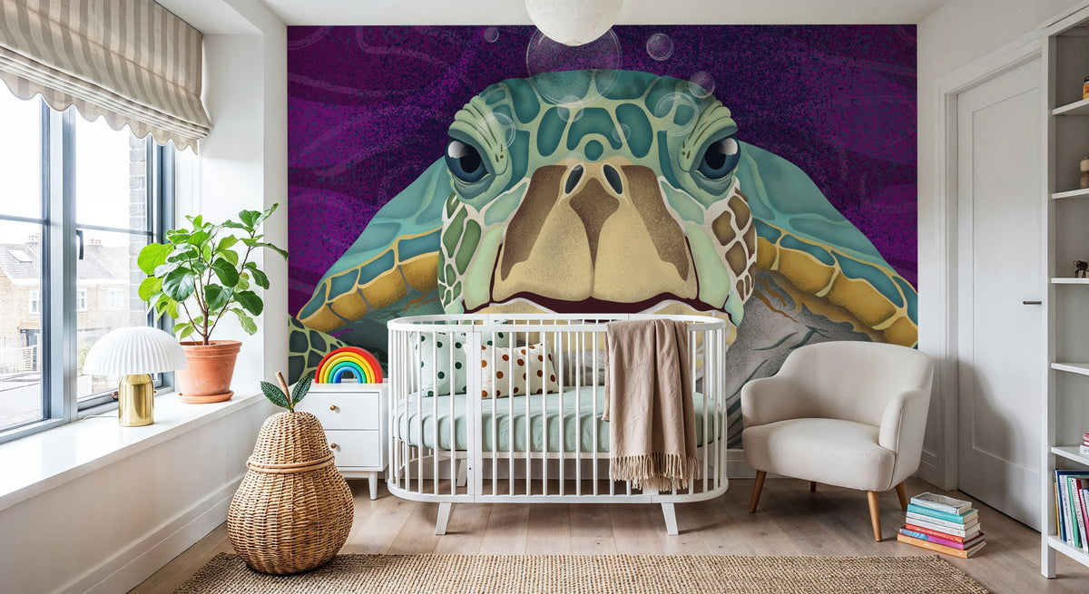 Hello Turtle, Purple Mural Wallpaper - room preview 03