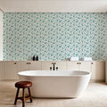 Country Flowery Turqouise Inverse Mural Wallpaper - room preview 03