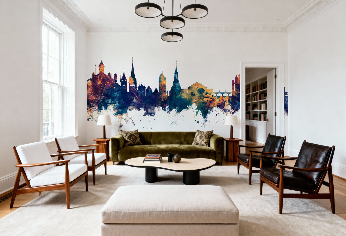 Schaffhausen Switzerland Skyline Blue & Bronze Mural Wallpaper - room preview 03