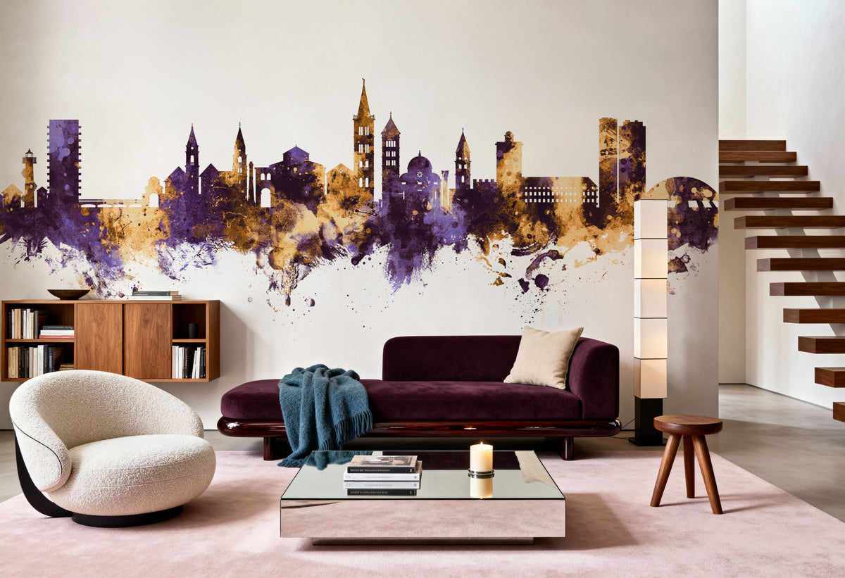 Zadar Croatia Skyline Purple & Gold Mural Wallpaper - room preview 03