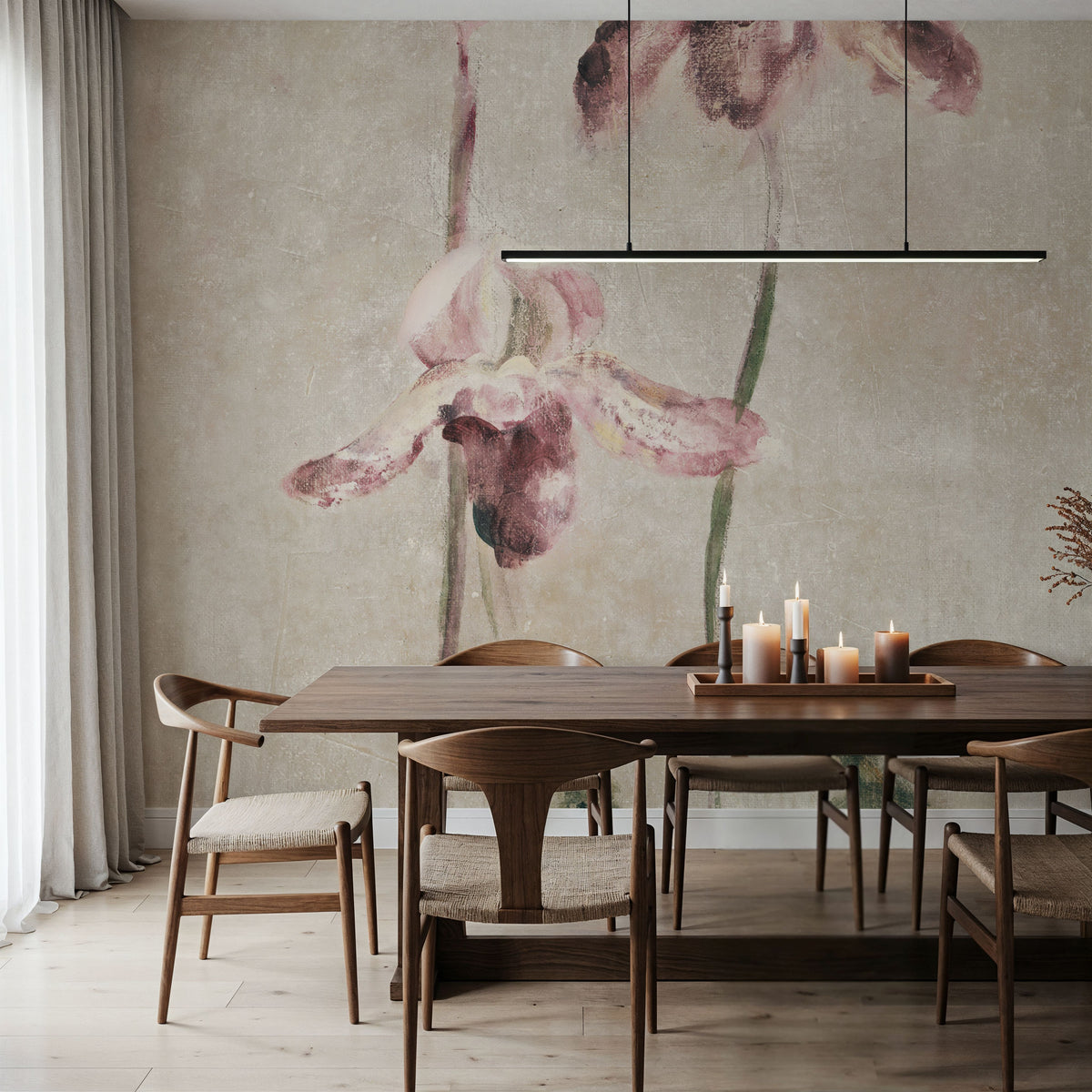 Light Purple Dancing Orchid Panel I Mural Wallpaper - room preview 03
