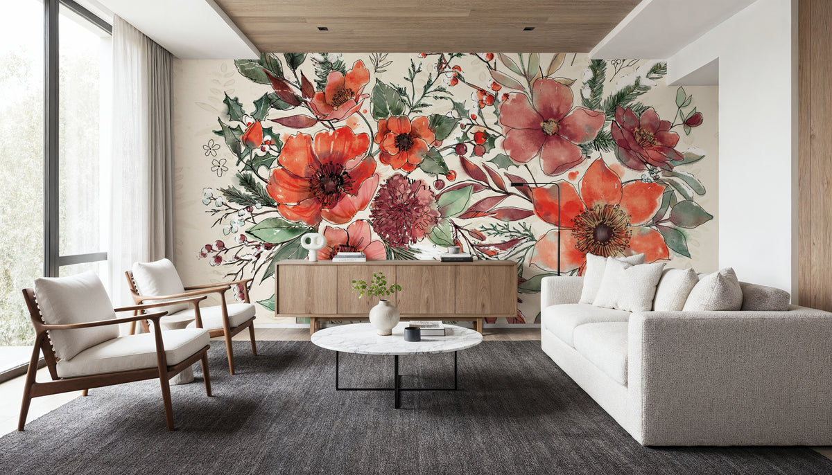 Festive Blooms I Mural Wallpaper - room preview 03
