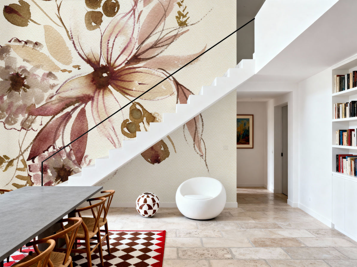 Sepia Floral Mural Wallpaper - room preview 03