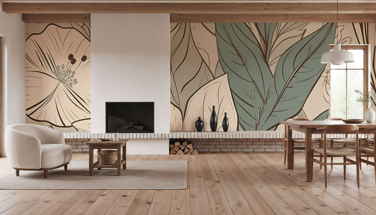 Leaf Lines Mural Wallpaper - Warm Tone - room preview 03