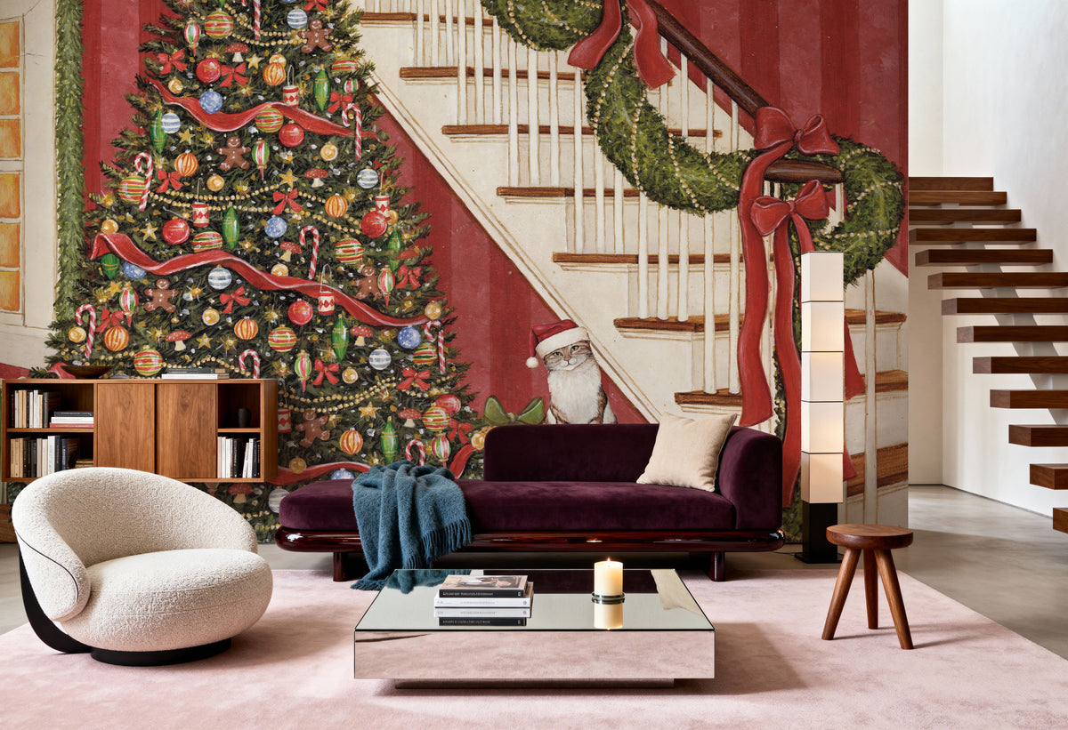 Home For the Holidays IV Mural Wallpaper - Red Tone - room preview 03