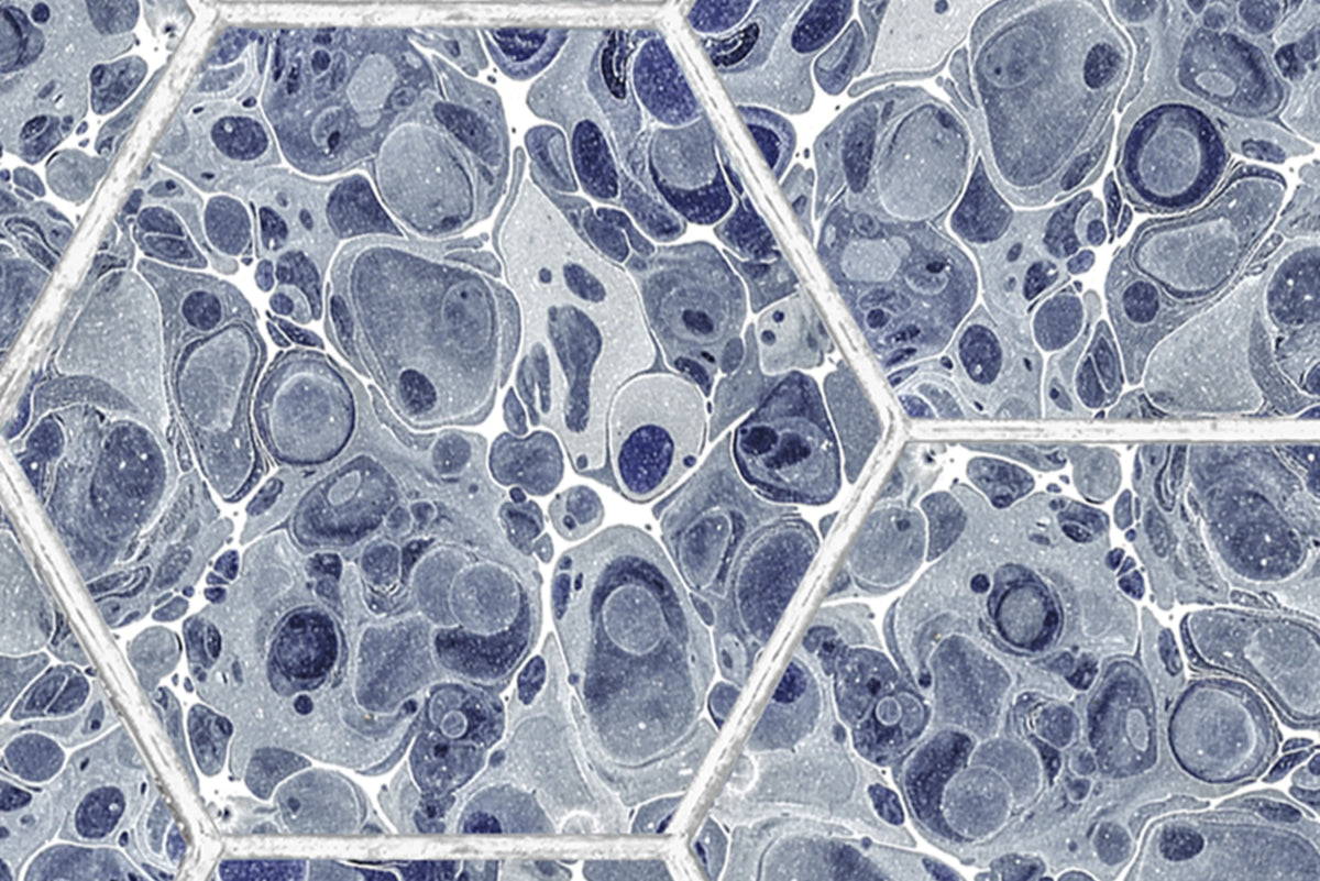 Marbled Hexagon Tiles, Dark Blue Mural Wallpaper - room preview 03