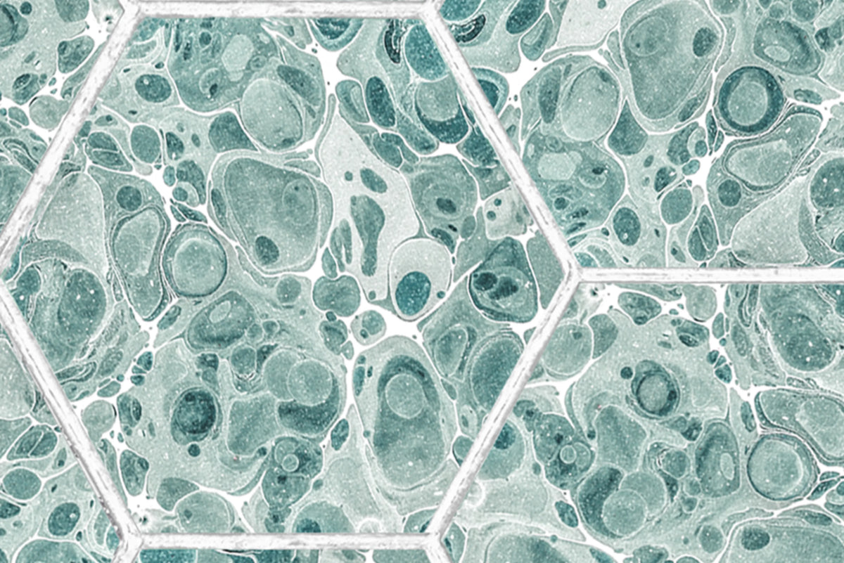 Marbled Hexagon Tiles, Green Mural Wallpaper - room preview 03