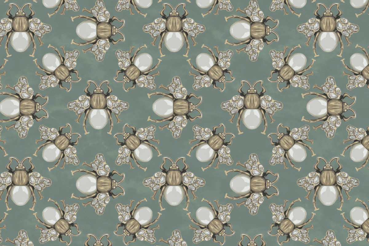 Small Jewel Wings, Emerald Green Mural Wallpaper - room preview 03