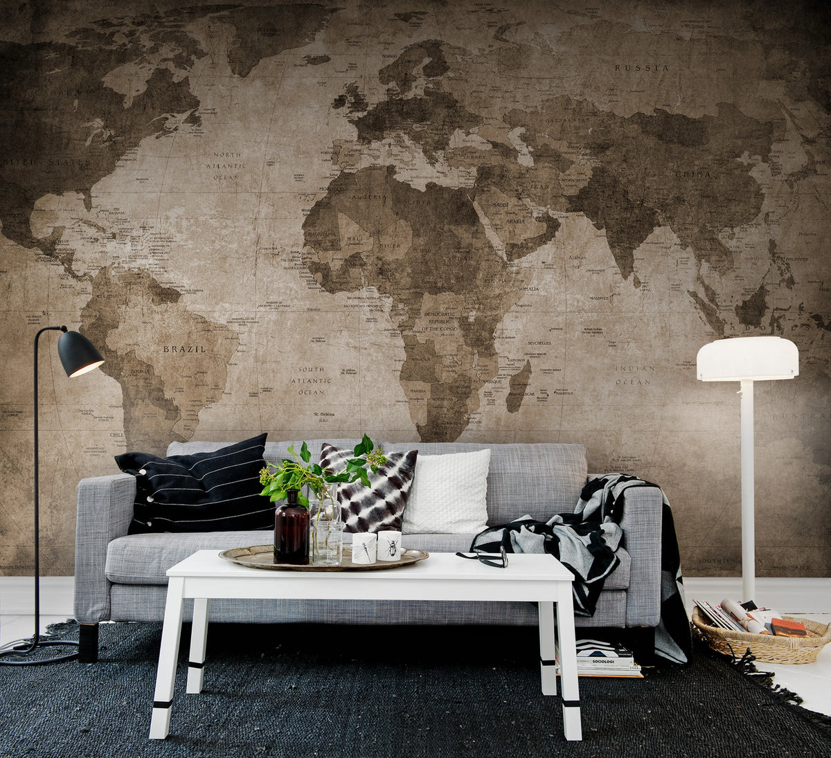 World Map, Brown Mural Wallpaper - room preview 03
