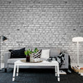 Brick Wall, White Mural Wallpaper - room preview 03