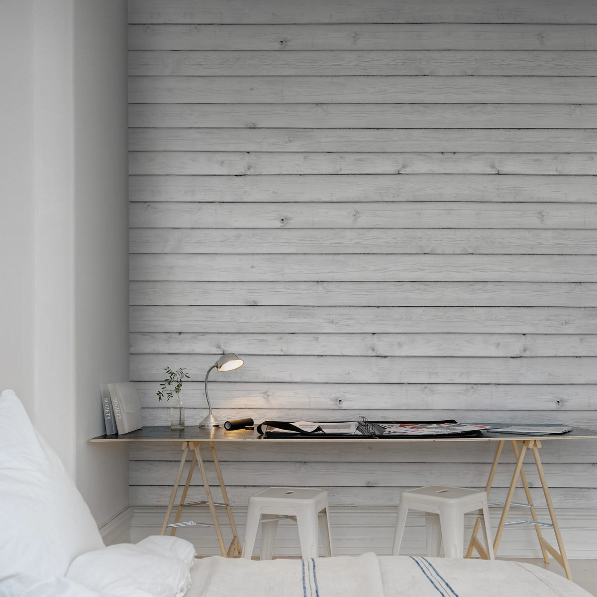 Horizontal Boards, White Mural Wallpaper - room preview 03
