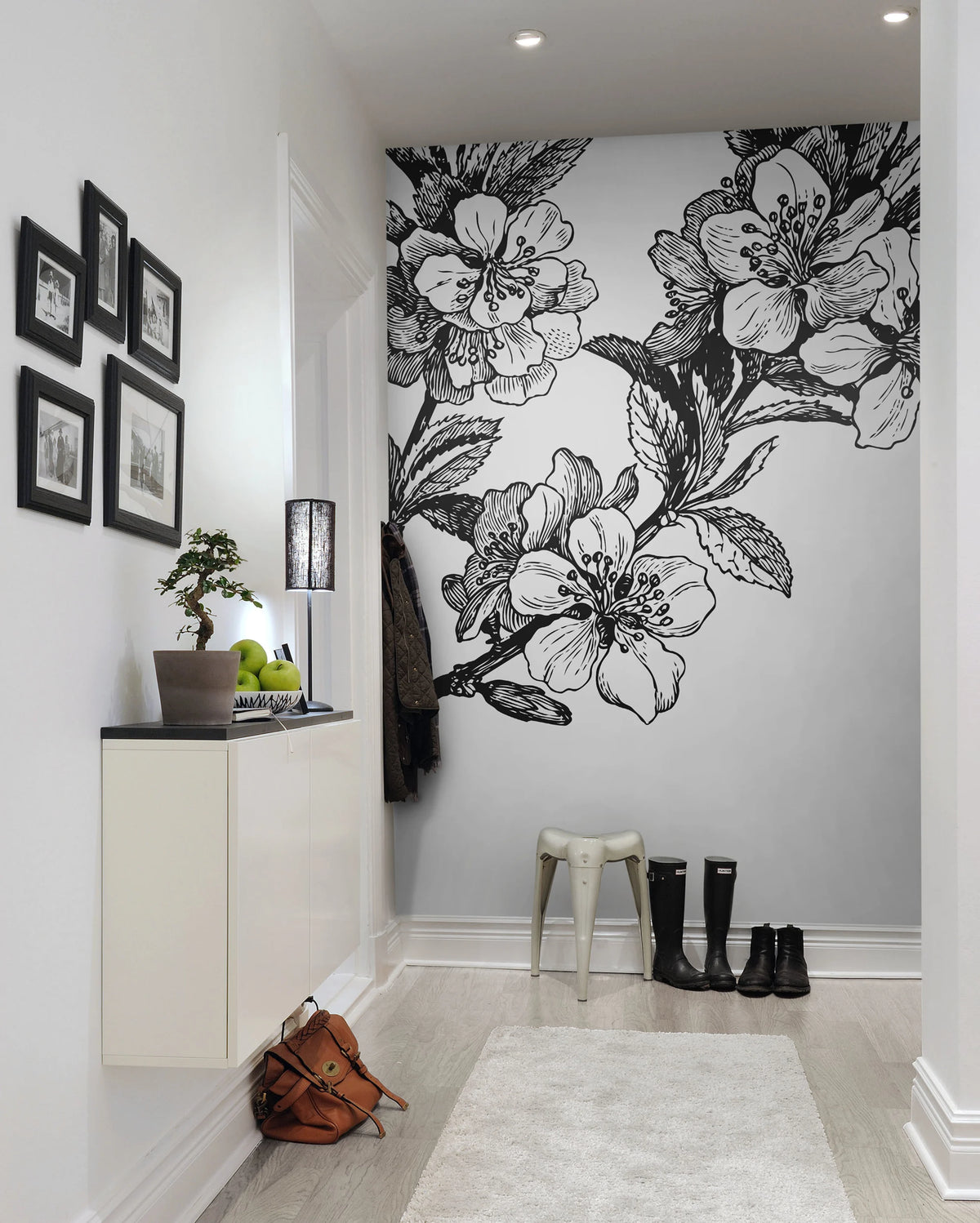 Springtime, Black&white Mural Wallpaper - room preview 03