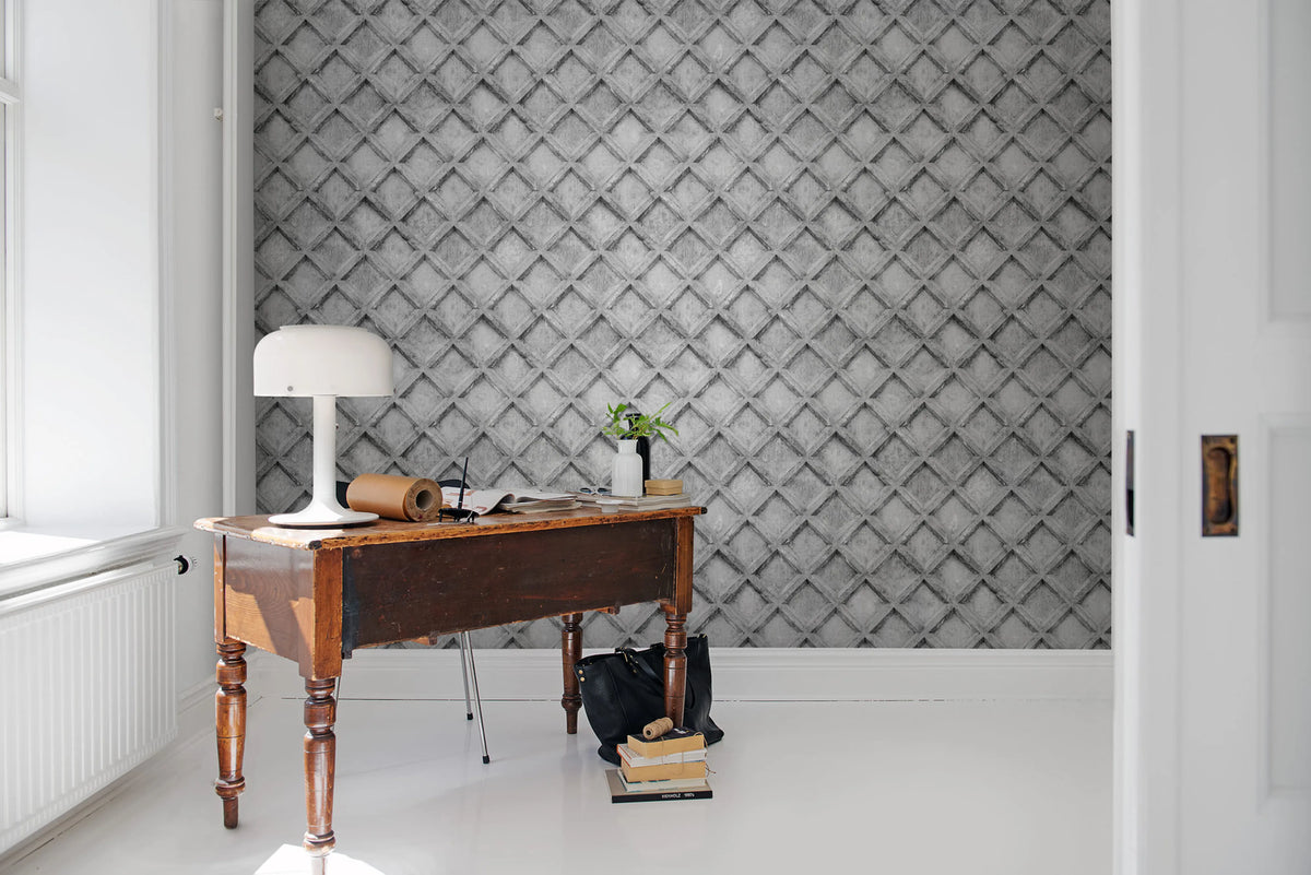 Concrete Trellis, Gray Mural Wallpaper - room preview 03