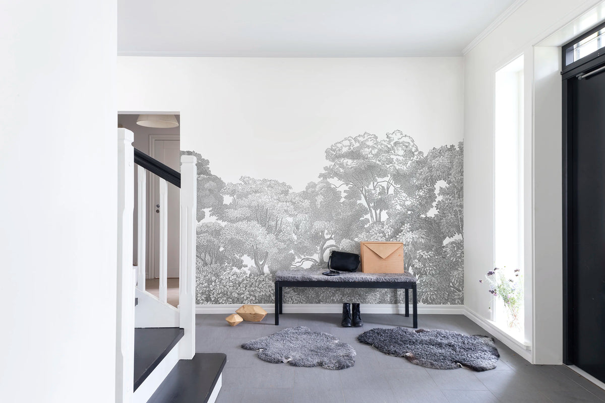 Bellewood, Gray Toile Mural Wallpaper - room preview 03