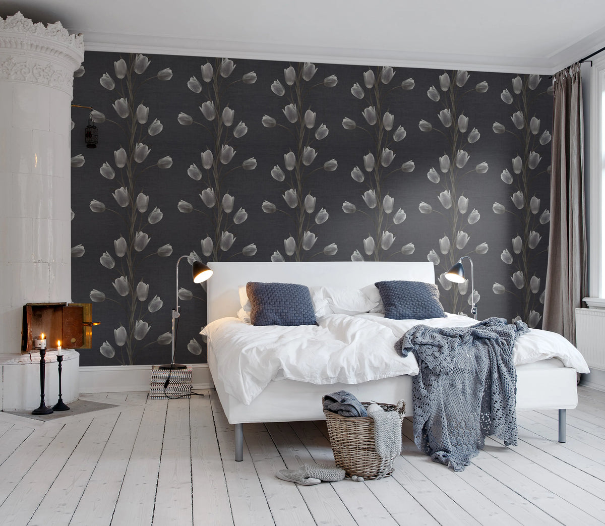 La Vie En Tulipe, Black Mural Wallpaper - room preview 03