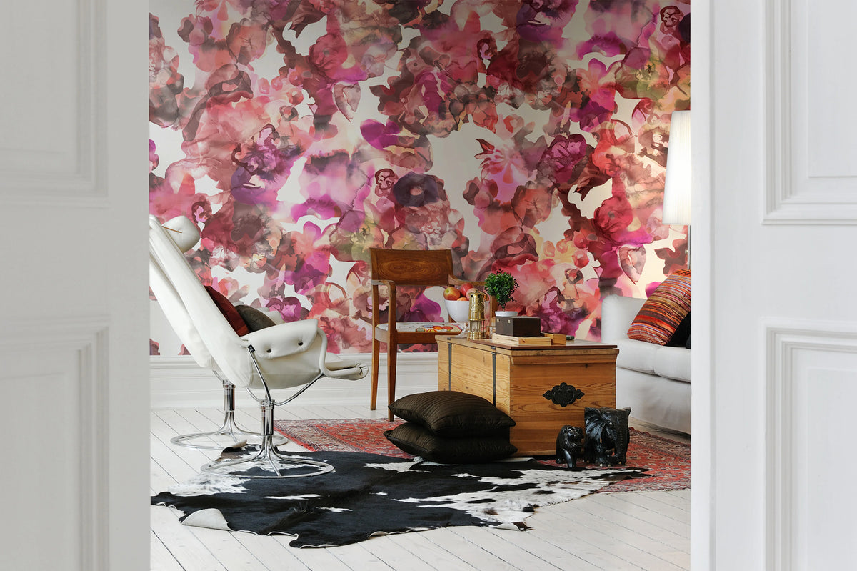 Lily Pond, Red Mural Wallpaper - room preview 03